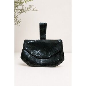 Vintage Black Sequined Evening Clutch Goth Whimsigoth Wedding Purse‎ Dark Fairy